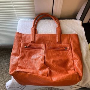 Neiman Marcus Bag Tote Shoulder Bag Purse Orange Vegan Stamped Snakeskin